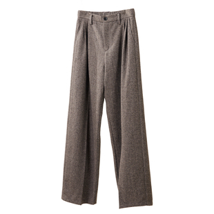 秋冬羊毛裤男加厚保暖西裤直筒男裤长裤休闲裤人字纹毛呢裤子男潮