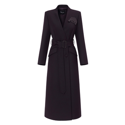 IDPAN无领简练大气长款羊毛大衣高智感修身毛呢外套2025冬季新款