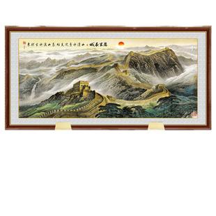 墙纸自粘万里长城国画客厅装饰画挂画沙发山水画贴纸迎客松靠山图