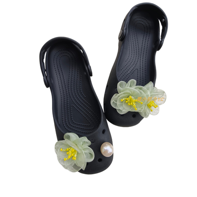 芭蕾洞洞鞋原创森系花朵鞋花女DIY可拆卸仿珍珠鞋扣适配crocs配饰