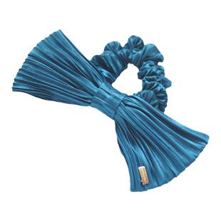 包邮复古发饰法式浪漫蝴蝶结发圈孔雀蓝百褶绸缎发绳韩国头饰头花