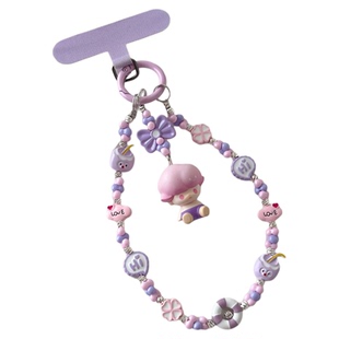 dimoo正版萌粒手机链挂件超好看可爱潮牌挂链包挂钥匙扣挂饰手链原创diy手工串珠防丢粉色奶茶迪莫短款链条壳