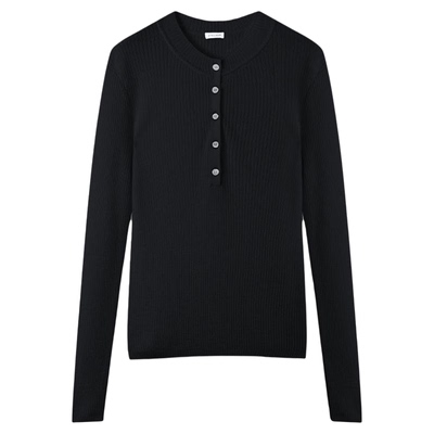 STELLAM女装HERA 黑色真絲羊毛针织圆领秋季打底衫