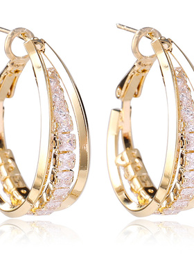 多层锆石小众耳环耳圈韩版显脸小耳坠2024新款气质个性夸张耳饰