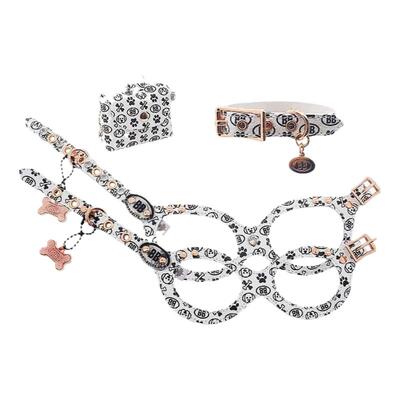 bb时尚老花真皮胸背狗狗牵引绳