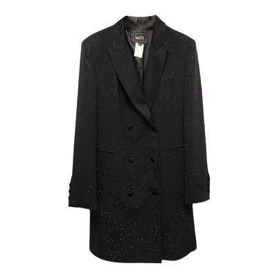 黑色烫钻长款翻领戗驳领