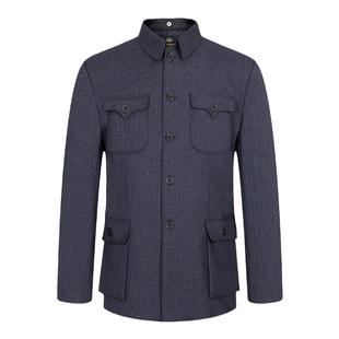 中山装男套装爸爸装加绒加厚老人春秋冬装外套老年人中山服爷爷装