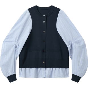 播假两件花式长袖衬衫女秋季通勤宽松长袖衬衣DDS4HD5139