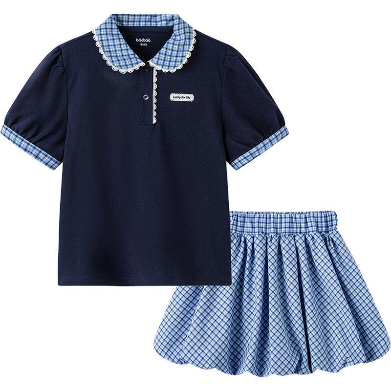巴拉巴拉女童短袖裙子套装polo衫