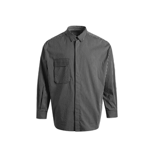 ESAT 黑条纹大廓形棉锦中长口袋长袖衬衫