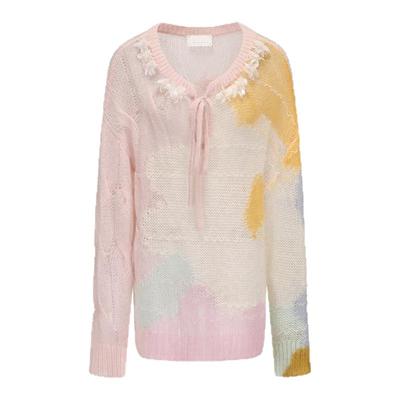 XIAOLI筱李 25新品混色多巴胺浮线设计马海毛针织花朵套头衫