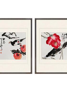 十兰手绘花鸟国画实木框包安装