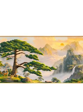 5d迎客松钻石画2026新款客厅大尺寸靠山图大气贴砖点钻十字绣满钻