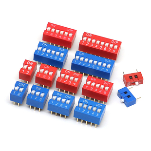 2.54mm 红色/蓝色拨码开关 1P/2P/3P/4P/5P/6P/8P/10P DS平拨直插