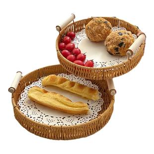 零食盘点心茶点水果篮仿藤编托盘家用客厅蛋糕面包竹编篮子干果盘