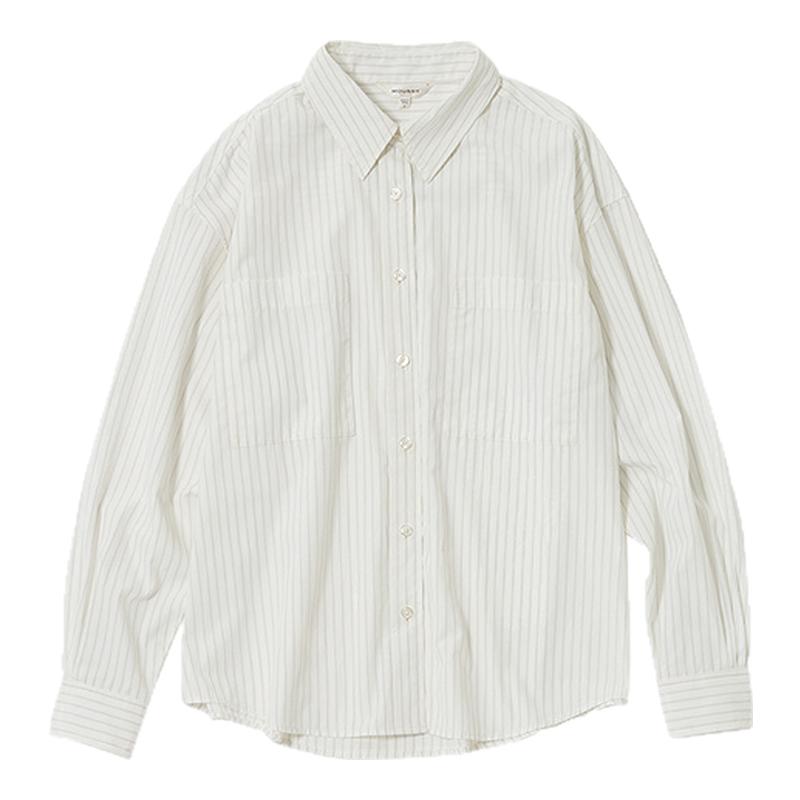 MOUSSY 2025夏季新品簡約通勤寬松豎條紋長袖襯衫女010IS130-9631