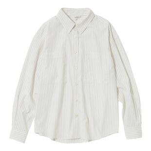 MOUSSY 夏季新品简约通勤宽松竖条纹长袖衬衫女010IS130-9631