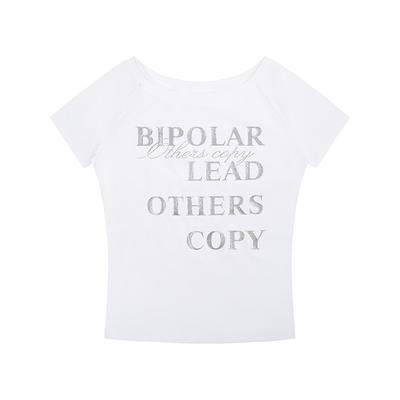 BIPOLAR斜肩闪粉字母短袖T恤女