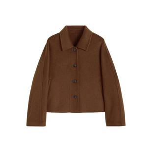 Aquascutum/雅格狮丹秋冬新品女短款骆驼绒大衣翻领毛呢外套气质