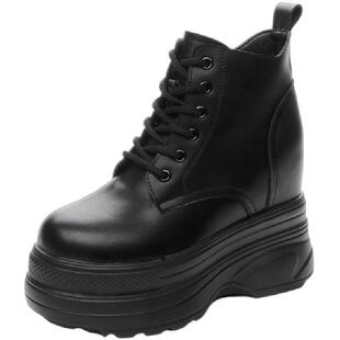 真皮11CM内增高马丁靴女鞋秋冬加绒高跟短靴小个子厚底防滑雪地靴