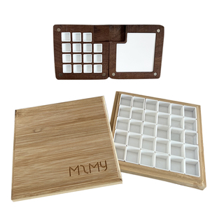 全避光美甲颜料竹木盒 水彩彩绘甲油胶分装盘 胡桃木磁吸调色盒