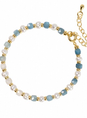 天然珍珠手饰海蓝宝小众设计