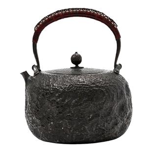 纯银999银壶烧水壶纯手工一张打中式做旧煮茶壶家用茶具银器 曜石