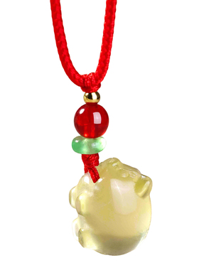 妙韵天然黄水晶小猪吊坠挂件