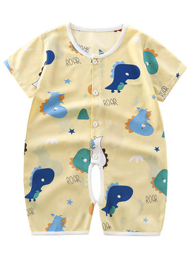 婴幼儿夏季绵绸短袖短裤连体衣新生儿空调服睡衣宝宝夏天开档哈衣