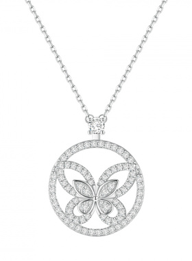 Witther满钻几何圆圈蝴蝶项链女小众轻奢满镶蝴蝶锁骨链配饰925银