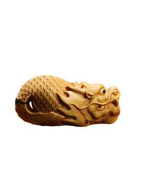 黄杨木雕招财手把件鱼化龙挂件