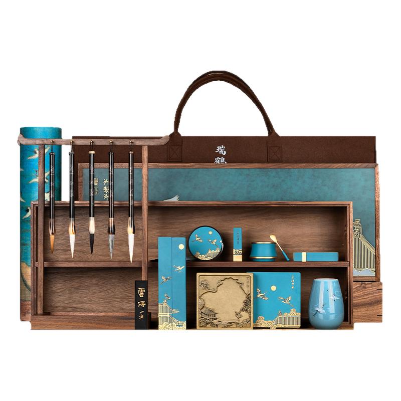 善琏湖笔 金阙瑞鹤 文房四宝套装书法专用精品高档专业笔墨纸砚全套毛笔砚墨碟墨条砚台多功能摆件礼物礼盒