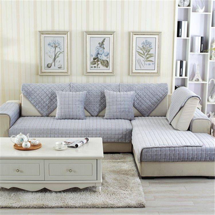 新品 超柔法兰绒防滑加厚沙发垫坐垫 现代简约方格毛绒沙发套沙发