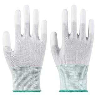 36双薄款白色尼龙PU涂指手套涂胶浸胶涂掌电子无尘防静电劳保手套