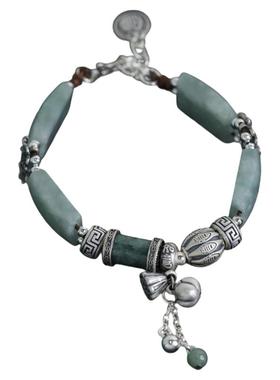 足银翡翠A货方牌柿子莲蓬桶珠复古小众设计高级感国风新中式手环