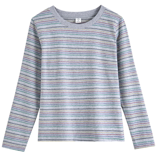 纯棉条纹长袖t恤女新款打底衫内搭春秋宽松大码显瘦洋气秋衣外穿