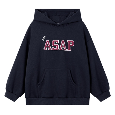 韩范学院风加绒运动连帽宽松卫衣