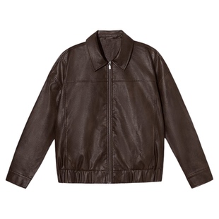 PSO Brand男装女装美式翻领宽松黑色皮衣外套飞行员夹克机车服