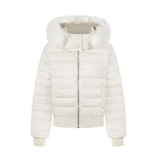 DHSS美式复古短款可拆卸毛领排骨羽绒服冬季保暖收腰显瘦连帽外套