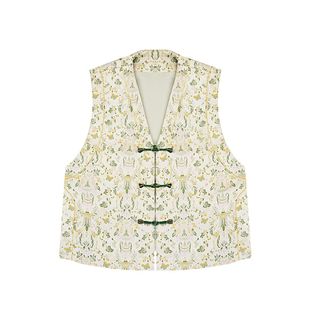 织造司[洛阳花园]新中式国风V领盘扣马甲背心坎肩织锦提花马夹女