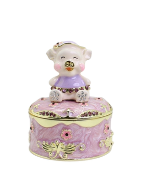 可爱卡通帽子猪珐琅首饰盒合金珠宝收纳盒可爱小猪创意家居小饰品