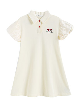 夏季女童POLO领A字泡泡袖连衣裙