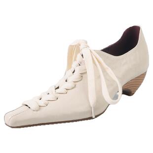 酷飒气质 Literary显瘦方头单鞋高跟鞋中跟女鞋绑带头层羊皮真皮