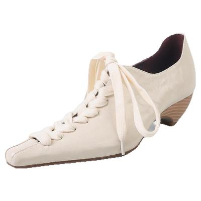 酷飒气质 Literary显瘦方头单鞋高跟鞋中跟女鞋绑带头层羊皮真皮