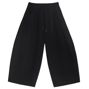 暗黑系山本风高腰九分阔腿裤秋冬女装黑色条绒麂皮绒日系慵懒裤子