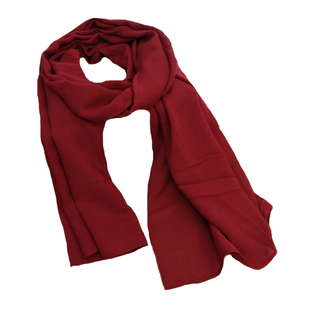 酒红色棉麻围巾女秋冬2025新款护颈百搭围脖丝巾长条纯色装饰领巾