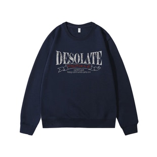 李知恩iu明星同款藏青色圆领卫衣女2025秋季新款小众设计感上衣潮