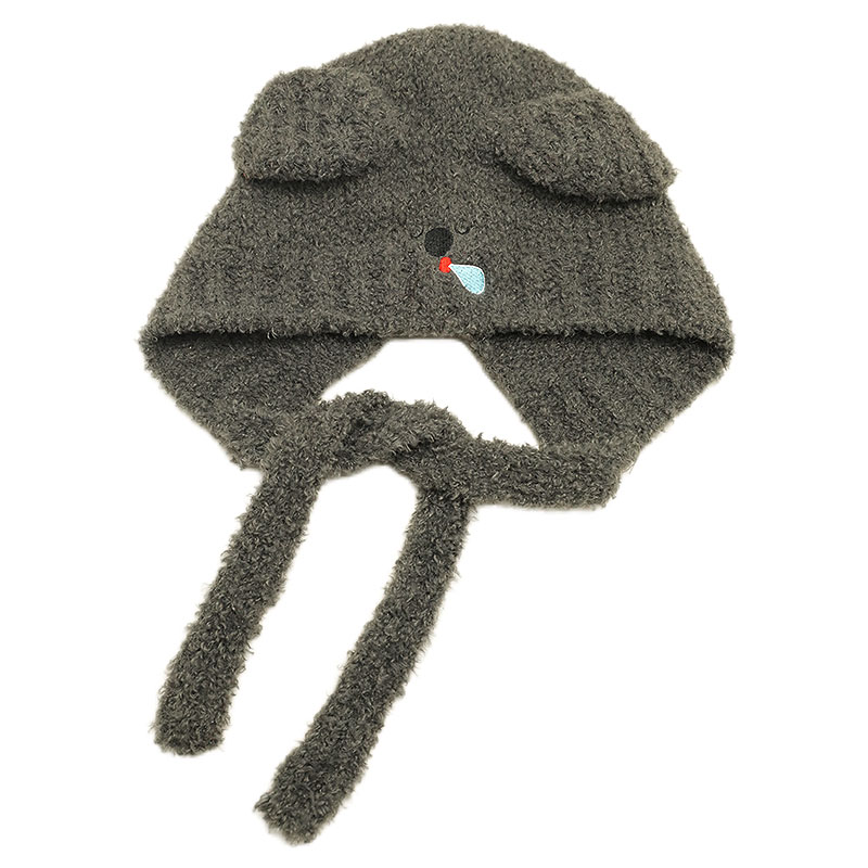 可爱考拉毛绒针织毛线帽子女秋冬季保暖护耳套头帽绑带显脸小加厚