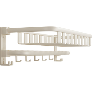 奶油风毛巾架免打孔浴室置物架卫生间太空铝挂件一体壁挂浴巾架子