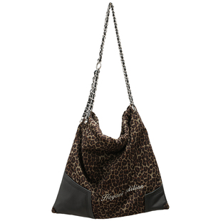 【小优家包包】HOYOZI原创 真皮豹纹帆布秋冬通勤托特女链条斜挎